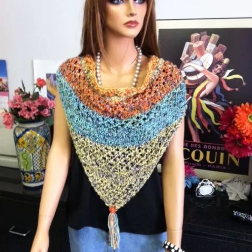 Hand Knits 2 Love Scarf Bandana Shawl Tassel Bead